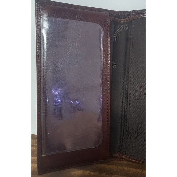 Vintage Fossil Brown Leather Trifold Check Book Credit Card Wallet 7"X4" - Picture 14 of 16